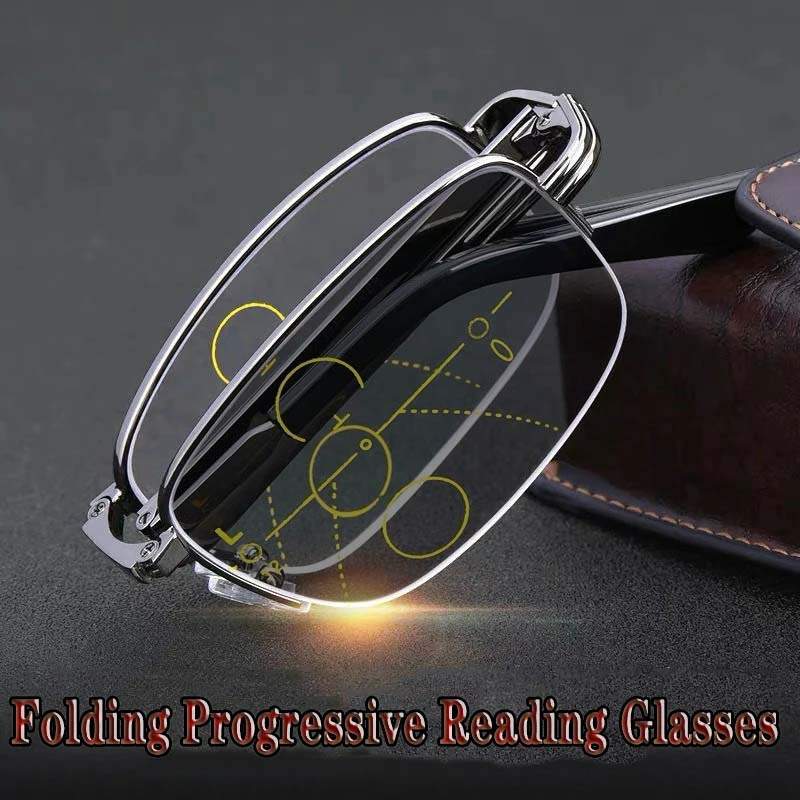 Business Ultra Light Pure Titanium Eyeframe Eyeglasses Men's Folding Portable Light Sensitive Color Changing Vision Wear Presbyopia Eyeglasses