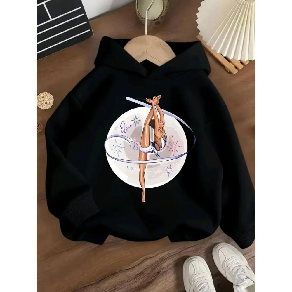 Children's Autumn Winter Warm Comfortable Soft Pocket Free Fashion Dancer Print Long Sleeved Hoodies Casual Sports Versatile Loose Hoodie