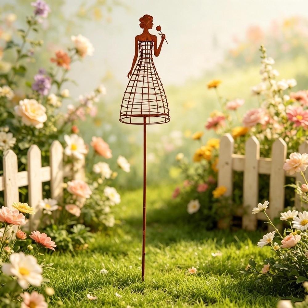 Rustic Metal Dress Lady Shape Plant Trellis Iron Art Flower Climbing Rack Balcony Garden