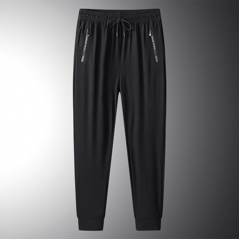 Men's Quick-Dry Ice Silk Elastic Print Cropped Sports Pants - Thin, Loose & Plus Size for Summer