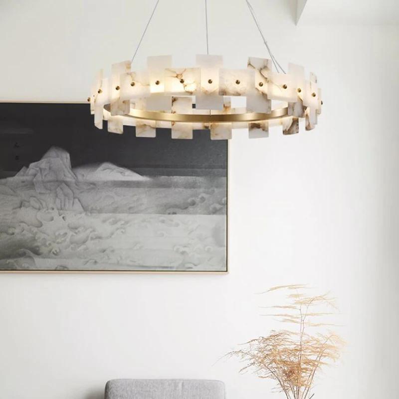 Modern Luxury All Copper chandelier Nordic Creative Cloud Stone LED Pendant Lamp Hotel Cafe Study Home Decoration Room Lighting
