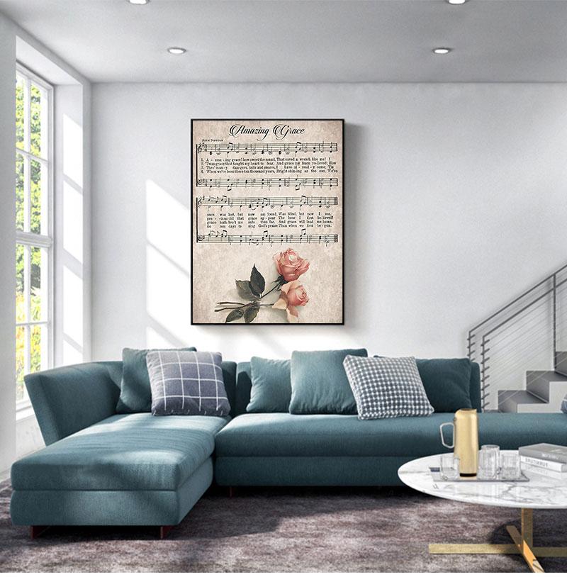 Vintage Sheet Music Poster Antique Rose Hymn Wall Art Canvas Painting Picture Christian Song Farmhouse Decor No Frame