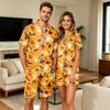Men's Halloween Printed Short Sleeve Pajama Set with Chest Pocket and Matching Shorts for Couple Wear