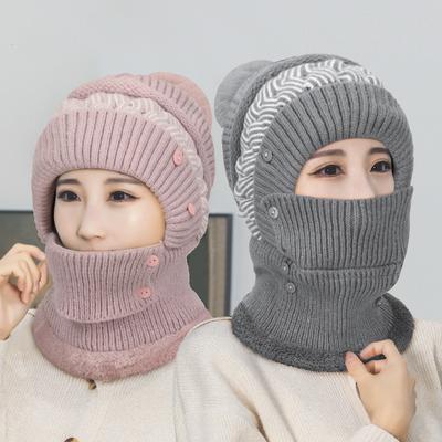 Winter Face-Protecting Warm Wool Hat Women's Cycling Cold-Protecting Ear-Protecting Knitted Neck Integrated Hat