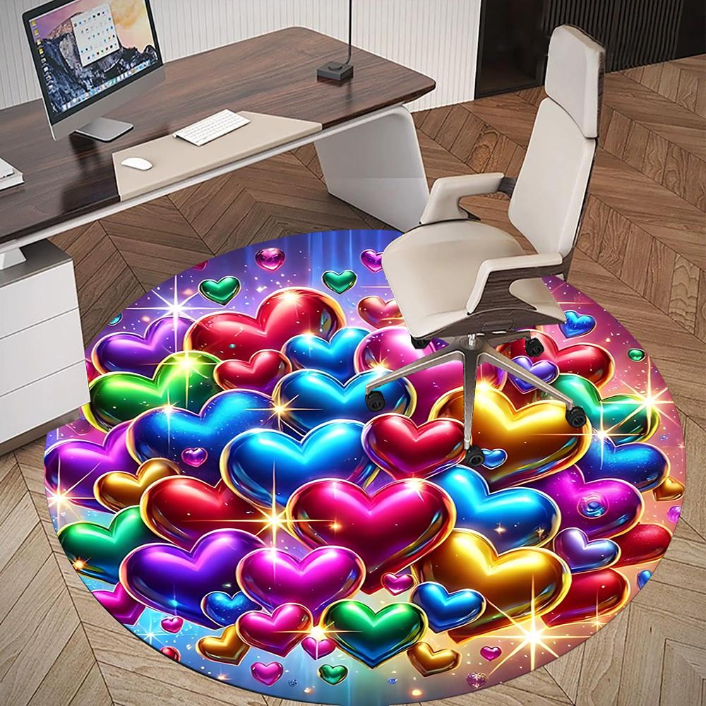 1pc Heart Love Round Chair Mat Office Area Rug - Non-Slip, Floor Mat for Office, Bedroom, and Indoor Decor P127133