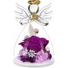 Preserved Flowers Rose in Glass Angel Figurines,Birthday Gifts for Women,Christmas Rose Gifts for Her Women Mom,Valentines Present,Purple Flowers for