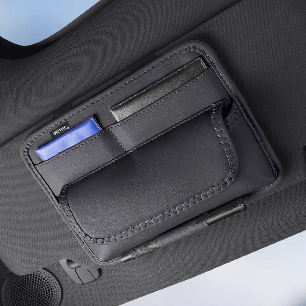 Car Sun Visor Organizer Universal Visor Panel Storage Bag PU Leahter Multi-Pocket Auto Storage Pouch Glasses Box