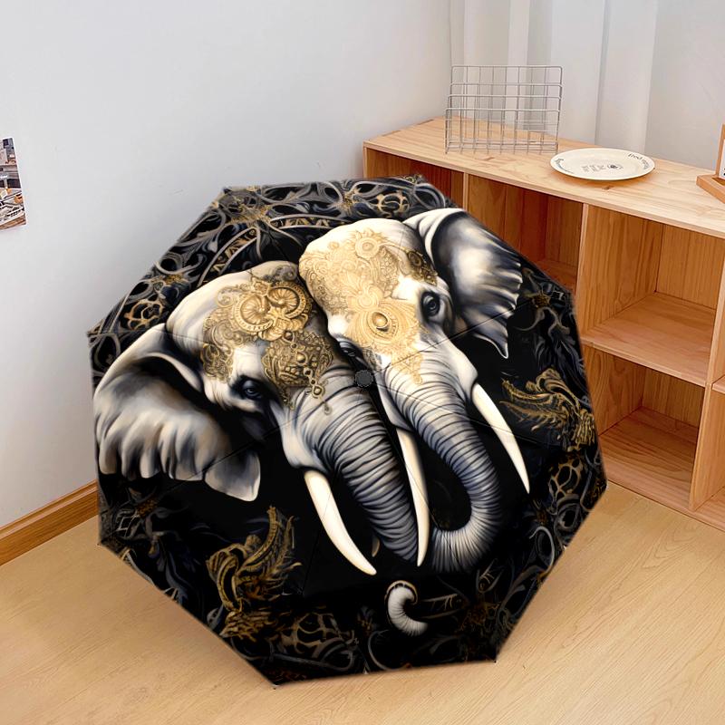 1 PC Automatic Folding Umbrella - elephant Pattern, Portable & Foldable Design with 8 Ribs, Christmas Birthday Gifts