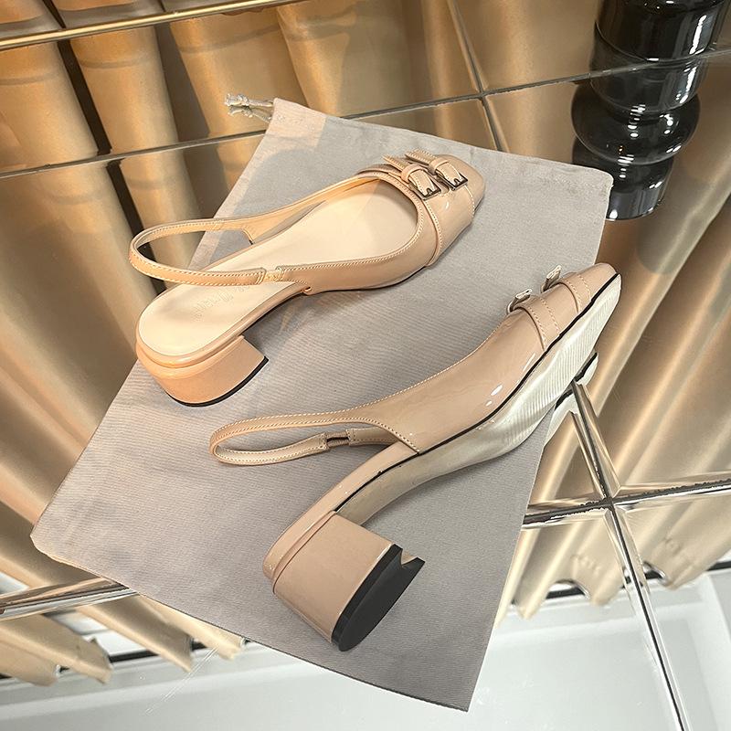 Fashion After Empty Square Head Single Shoes Women With 2025 Spring And Autumn New Temperament Patent Leather Toe Sandals Women Thick He