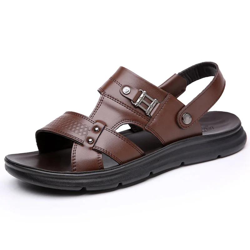 New Men Genuine Leather Sandals Summer Fashion Leisure Slipper Shoes Cool Soft Beach Shoes