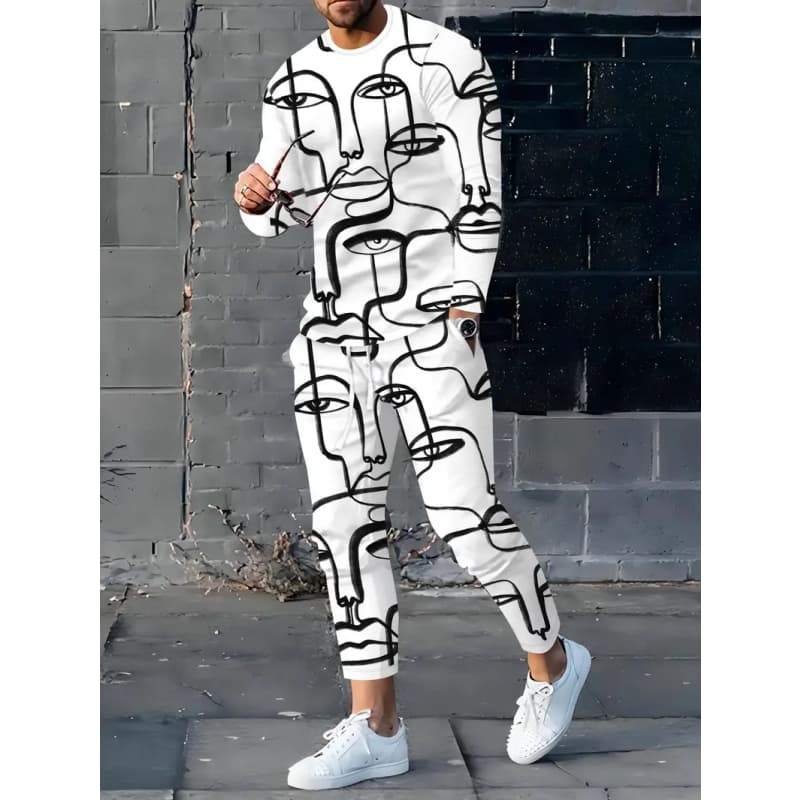 Herren-Frühjahrs-Herbst-Anzug mit langen Ärmeln und trendigen Prints, geeignet für den täglichen Gebrauch