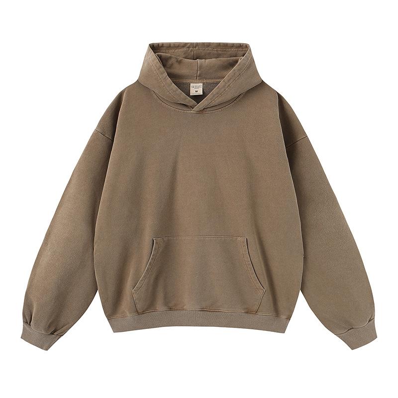 Fog Spring And Autumn American Solid Color Casual Loose Washed Boxy Hoodie Hoodie Men And Women