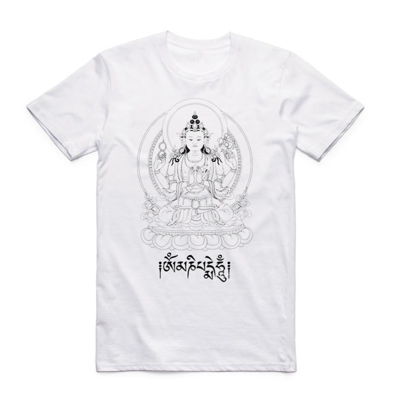 2019 Summer Print JN BUDDHISM OM MANI PADME HUM T Shirt Short Sleeves O Neck Tibetan Buddhism Thangka Six Words Ring T-shirt
