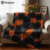 Grey Black Cat Pumpkin Soft Flannel Blanket Breathable Warm Throw for Office Car Sofa Kids Room Birthday Xmas Gift