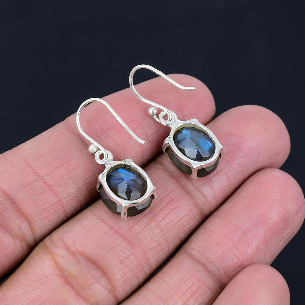 Natural Labradorite  Gemstone Earrings Solid 925 Sterling Silver Handmade Earrings Jewelry Gift For Women And Girls E-587
