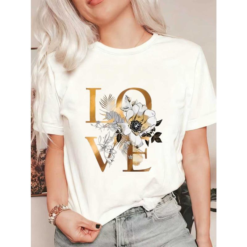 

Black Oversized T Shirt Love Floral Print Graphic Tee For Casual Wear And Everyday Outfits S
