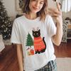 Black Cat Christmas Shirt, Xmas Holiday Cat Tee, Festive Reindeer T-shirt, Funny Winter Cat Lover Gift, Christmas Animal Gift For Her