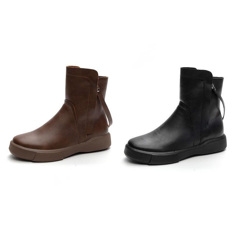 Plus-size Boots Women's Shoes Thick-soled Round-toed Mid-calf Boots Versatile Ankle Boots