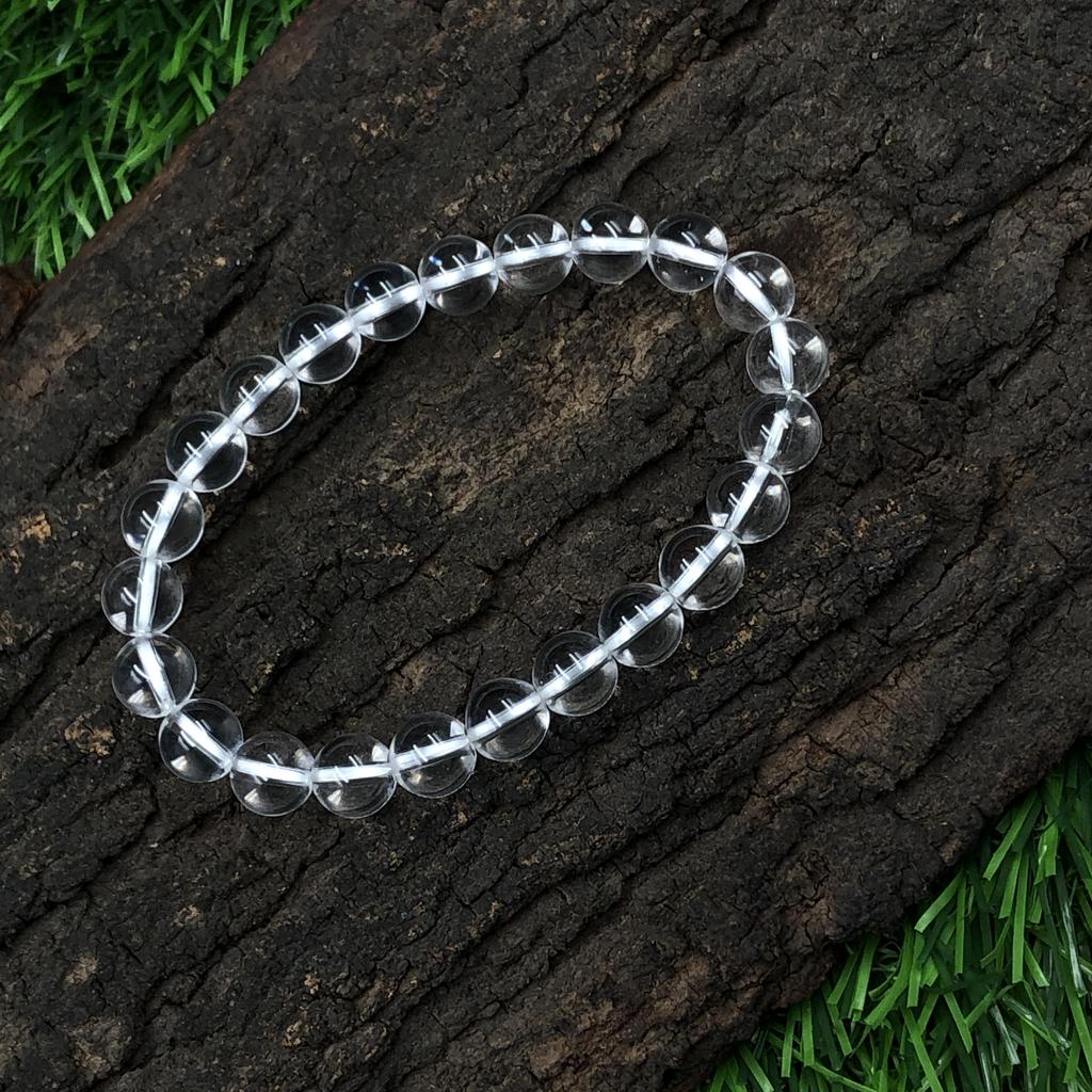 8mm Natural Crystal Gemstone Round Beads Jewelry Handmade White Stone Stretch Bracelet 7.5" For Thanksgiving Gift RBB-68