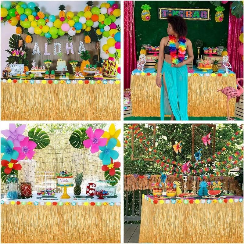 Authentic Grass Table Skirt for Tropical Luau Parties | Hawaiian Hula Skirt Decor Themed Summer Beach Birthday Party Supplies