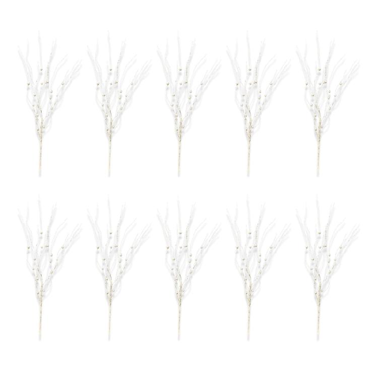 10pcs Textured Plastic Stems Glittering Christmas Picks Artficial Flower Leave Spring Festival Decoration