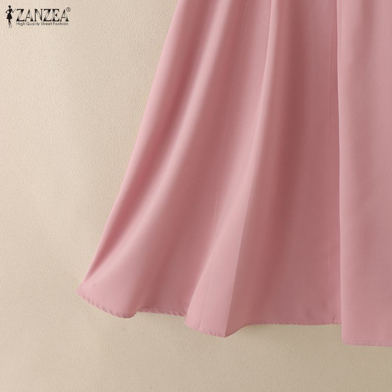 ZANZEA Women Casual Round Neck Summer Puff Short Sleeve Dress