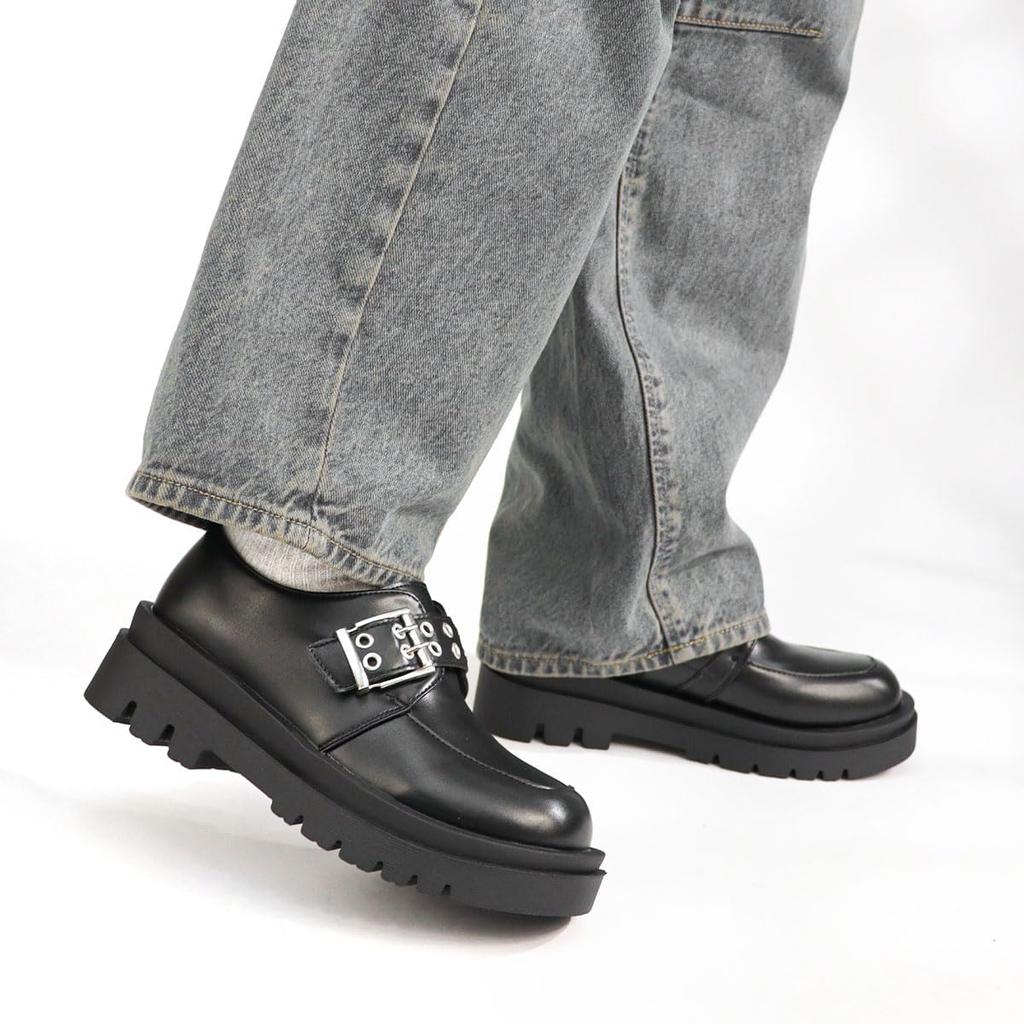 Oxford 5cm Doppelschnalle Lack Bequem zu Gehen Große Größen Dunkel 3076 [Liberty Doll] Schuhe, Freizeit, Damen, Plateau, Leicht, Absatz, Riemen,