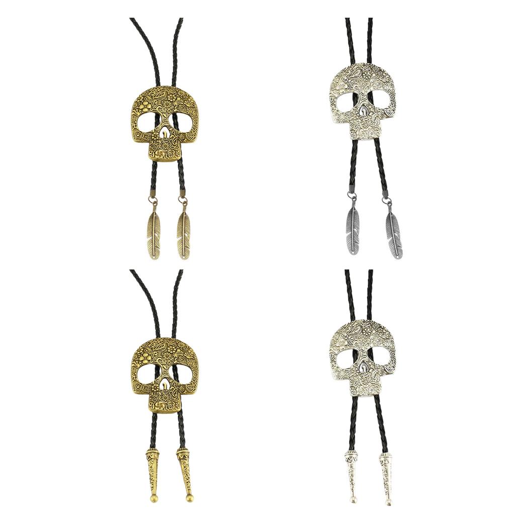Cravate Bolo Cowboy Western Vintage Crâne Cravate Collier Punk Accessoire de Costume Américain Cravate Bola Western