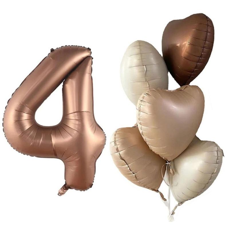 6Pcs Cream Color Number Balloon Set Beige Caramel Number 0-9 Balloon Foil Helium Ball Birthday Wedding Party Decoration