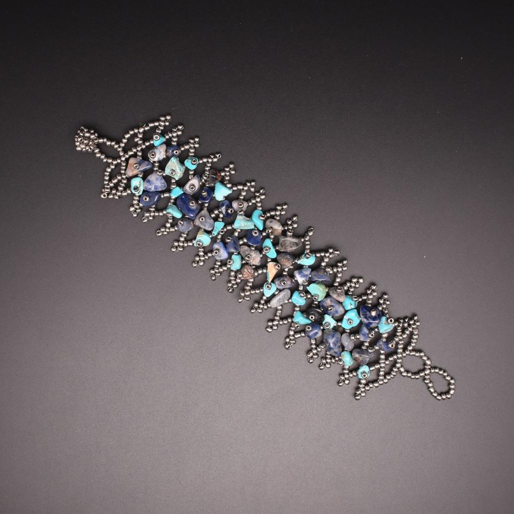 Ethnic Style Colorful Natural Stone Hollow Bracelet Handmade Bead Bohemian Hollow Rice Bead Crushed Stone Bracelet