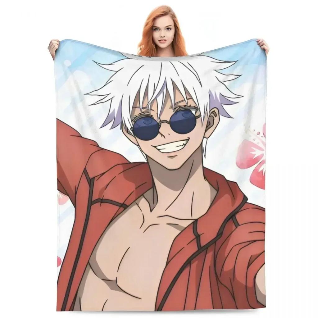 Gojo Satoru Koc Flanelowy Letni Klimatyzacja Anime Jujutsu Kaisen Miękki Koc Rzutowy do Pościeli Sypialnia Narzuta