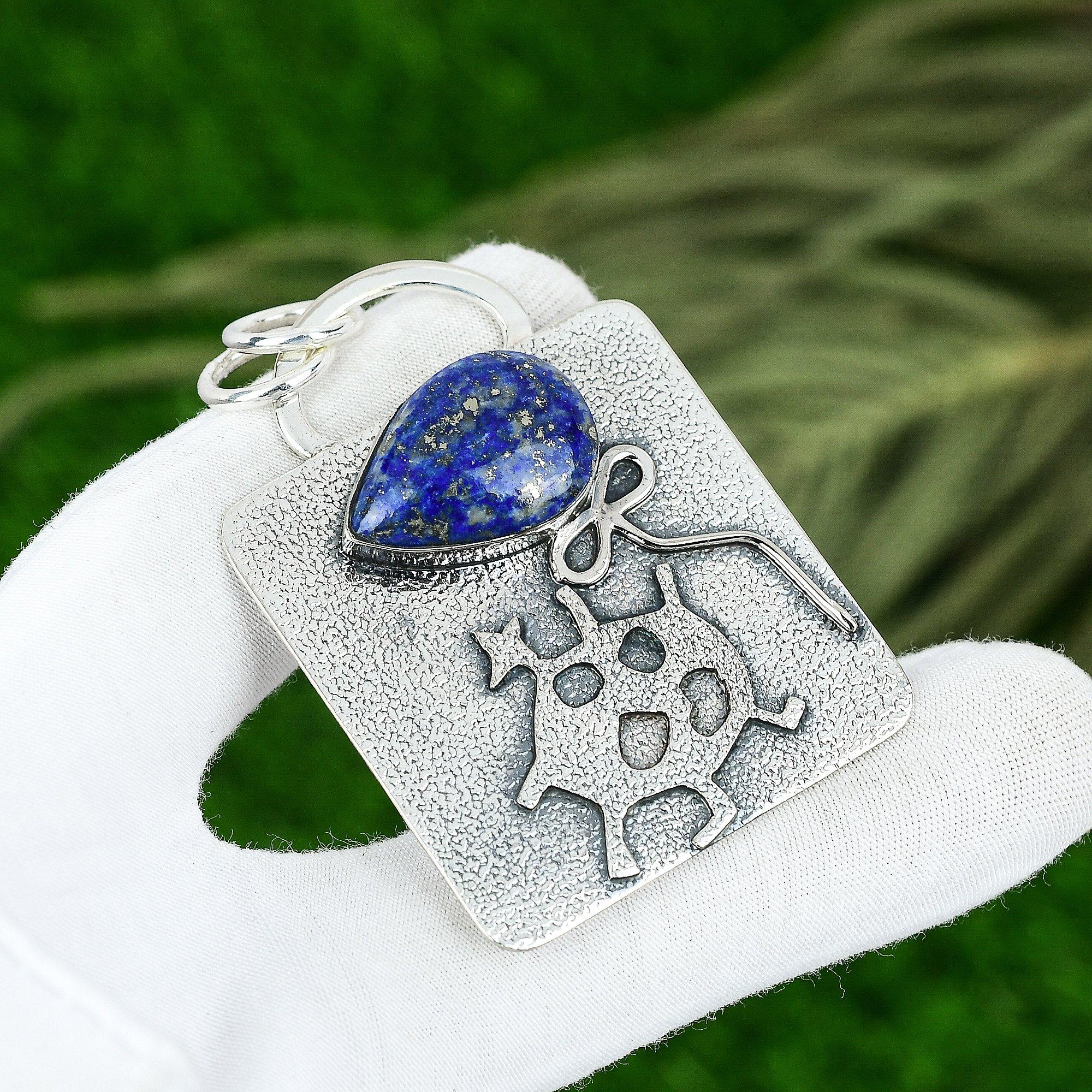 

Подвеска из натурального лазурита, серебро 925 пробы, индийские украшения