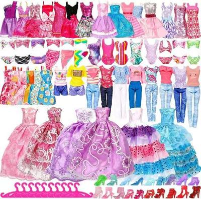 Dress-Up Doll Outfit Set: Wedding Dress, Pants, Accessories, Jewelry, Shoes, Bags, Short Skirt