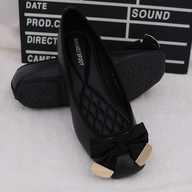 Fashion Spring Summer Shoes Women Ballet Flats Sweet Flat Bowknot Laides Brand Shoes Plus Size 41 Black Gold D069