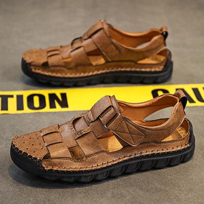 Fashion Outdoor Quick Dry Male Sandals Hand-stitching Mens Summer Shoes New Casual Leather Beach Flats Anti Collision Toe Roma Sandals
