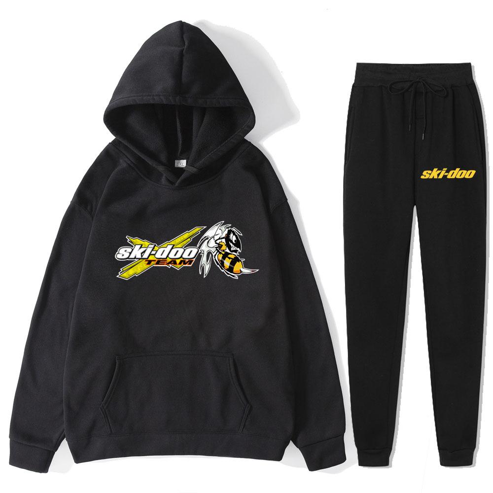 

Autumn Winter Ski-Doo Team Logo Printed Hoodies Sweatpants Set Fashionable Casual Warm Sports Long Sleeved Pants Men s Sport Wear XXXL чорний