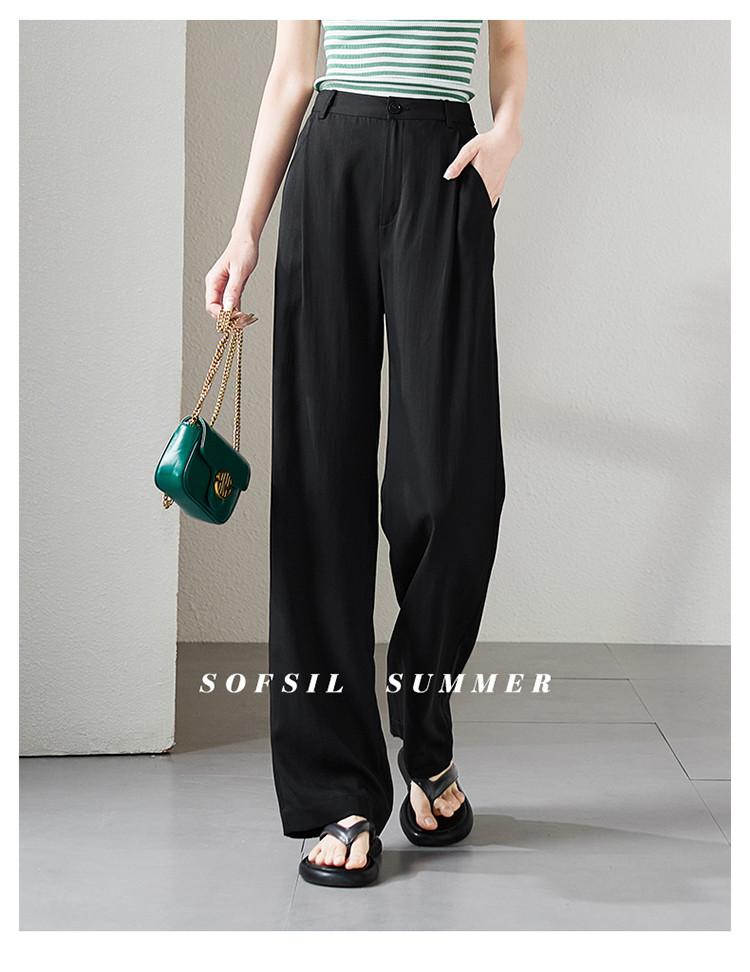 Semi elastic waist casual wide leg pants for women in 2026 summer, thin, fashionable, loose, versatile, slimming and floor hugging pants
