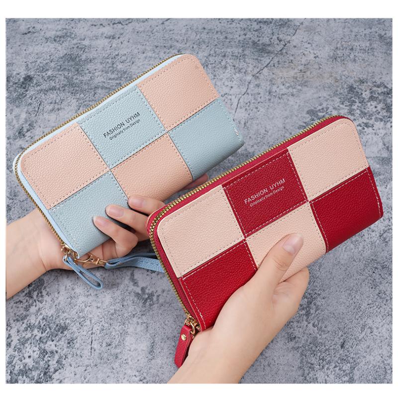 Korean Style Single Zipper Women'S Extra Large Capacity Long Wallet, Patchwork Coin Purse, Phone Bag, Fashionable And Versatile
