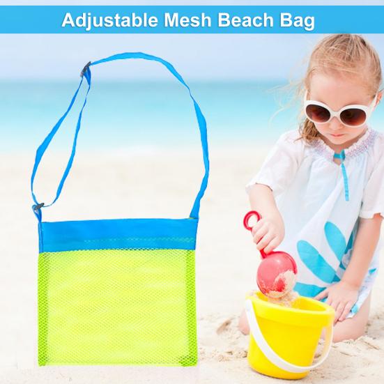Kids Mesh Beach Bag with Adjustable Straps Seashell Collecting Sand Toy Storage for Boys Girls Breathable Quick-Dry Multi-Purpose Outdoor Bag