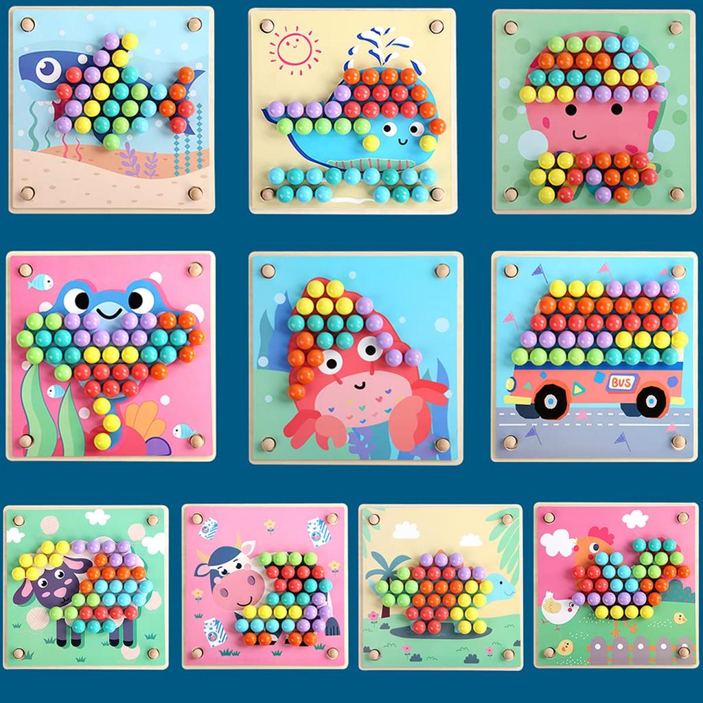 Montessori Educational Toy, Bead Puzzle, Colorful Wooden Toy with Storage Bag, Multifunctional for Finger Training, Number Learning, etc. Bajoy Toy to