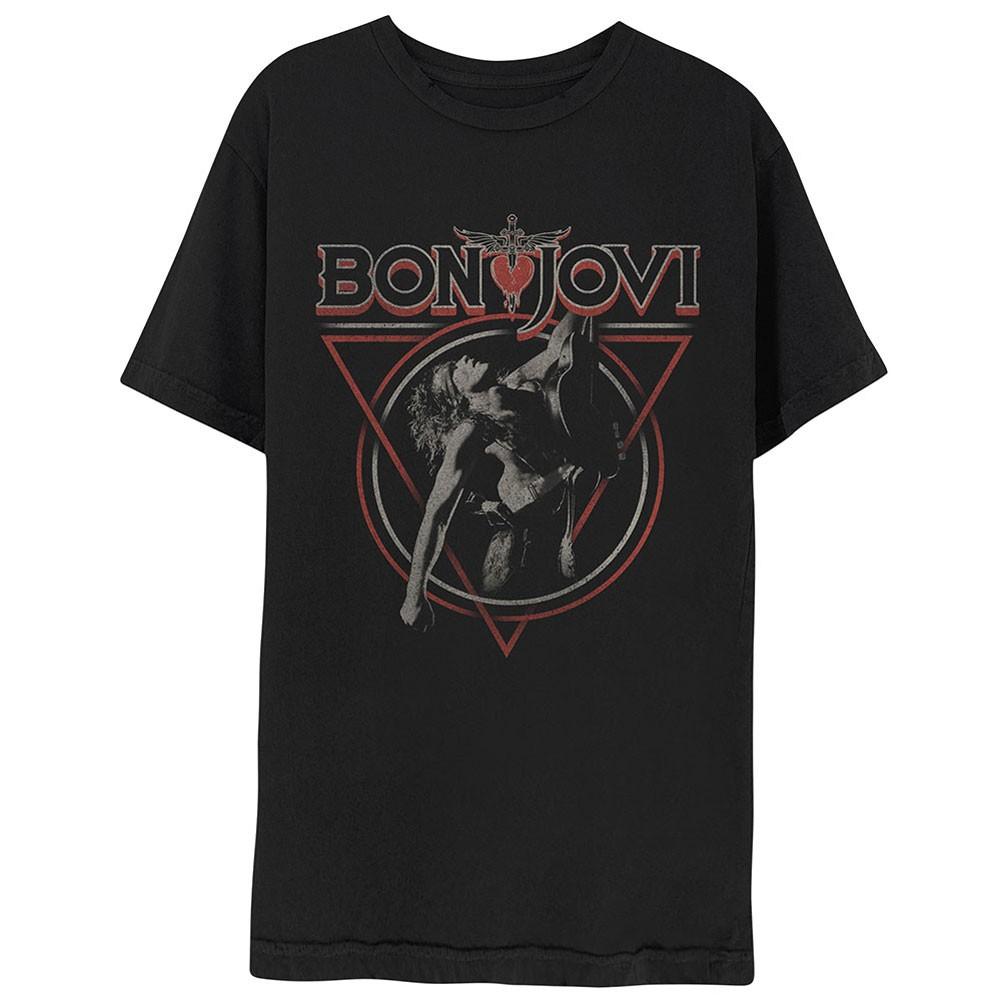 Men s Bon Jovi Triangle Overlap Slim Fit T-shirt XX-Large Black XXXXL