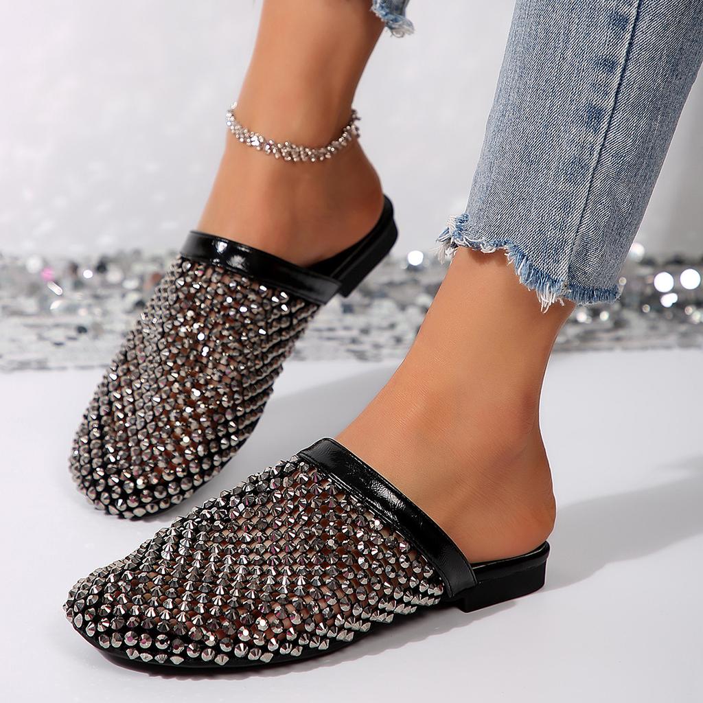Women Slippers Summer 2025 New Luxury Brand Slippers Lightweight Round Head Shoes Water Diamond Large Flat Sandals Slides Women