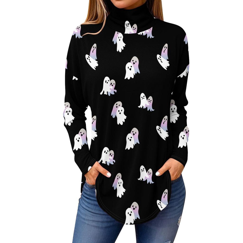 Tee Shirts For Women Fall Casual Long Sleeve Shirts Sweatshirt Vintage Printed High Neck Top Pullover