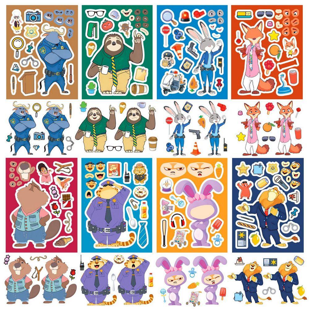Disney Aesthetic Face Making Zootopia 2 Sheets Stickers DIY Kids Toys Kids Jigsaw Puzzles Party Decoration Reward Gifts 8pcs