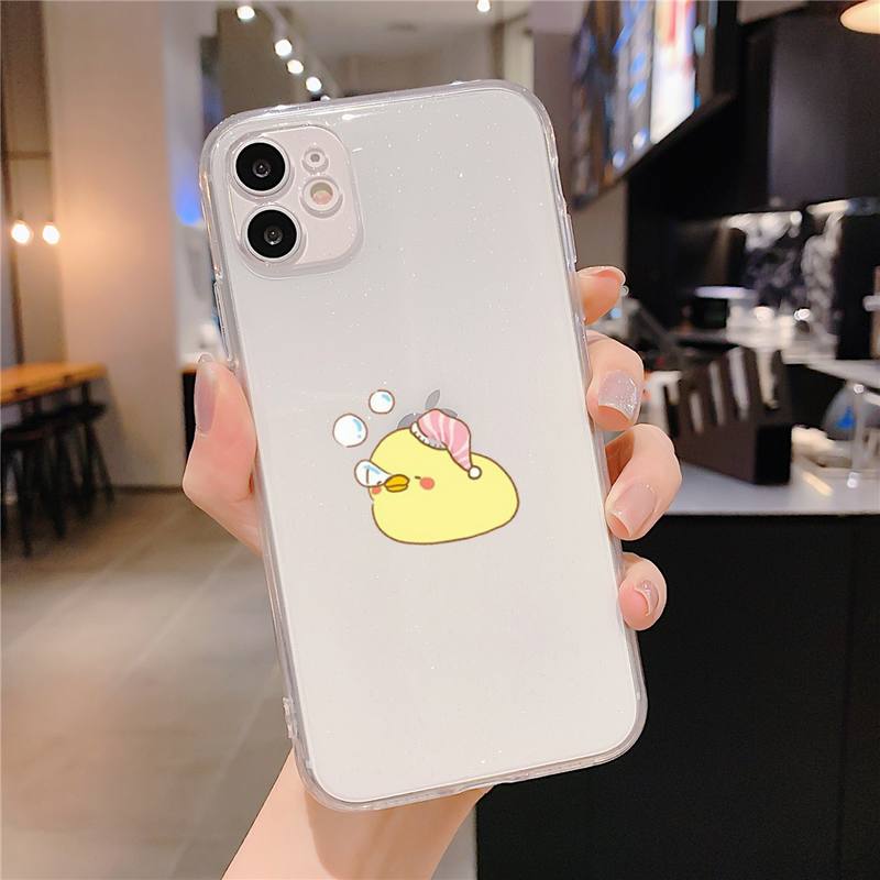 Kwaii yellow duck Phone Case For iphone 13 X XS MAX 6 6s 7 7plus 8 8Plus 5 5S SE 2020 XR 11 12pro max Clear funda Cover