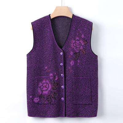 Grandma's Autumn Thin Horse Clip Women's Knitted Cardigan Vest Middle-aged and Elderly Knitted Sweater Vest Jacket Mother Autumn Clothes