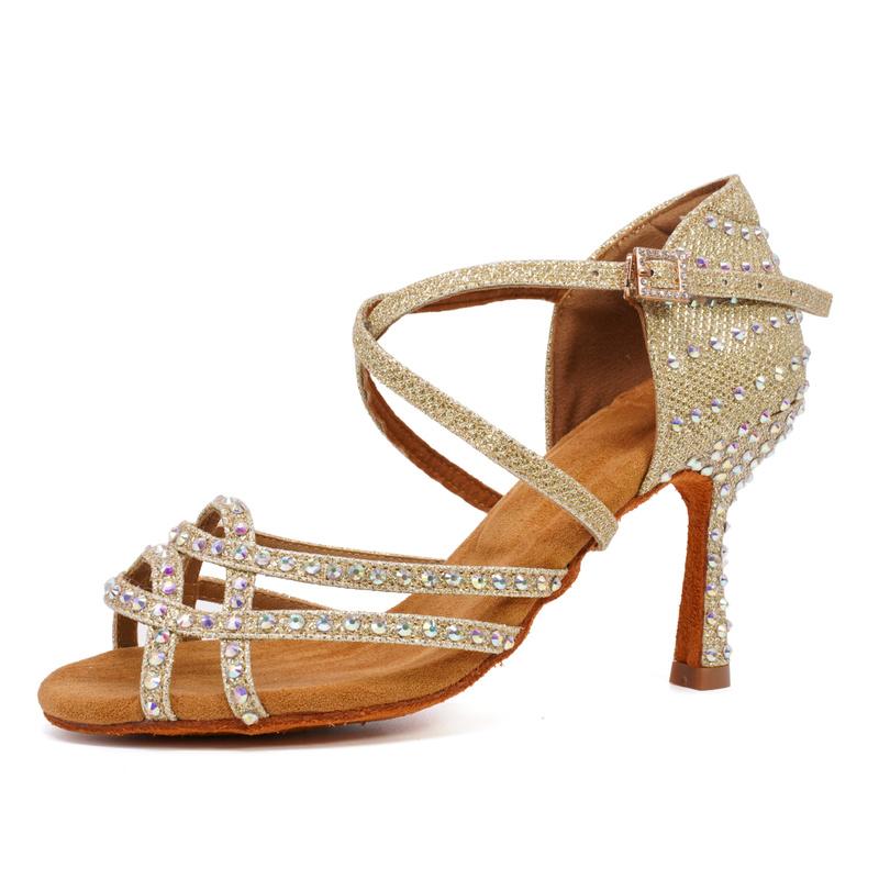 Scarpe da ballo con tacco alto da donna Scarpe da ballo latino Scarpe da ballo da sala indoor con strass con tacco 6/7/9CM