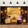 Owl,Magic Potion,Magic Theme-Happy Birthday Backdrop Polyester for Photo Booth,Party Event,Indoor/Outdoor Celebrations,Wall Decor,Home Decor