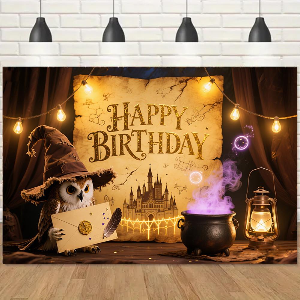 Owl,Magic Potion,Magic Theme-Happy Birthday Backdrop Polyester for Photo Booth,Party Event,Indoor/Outdoor Celebrations,Wall Decor,Home Decor