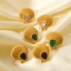 18K Gold Stainless Steel Scallop Zircon Earrings for Women, Light Luxury Versatile Studs, Ocean Titanium Steel Ear Jewelry